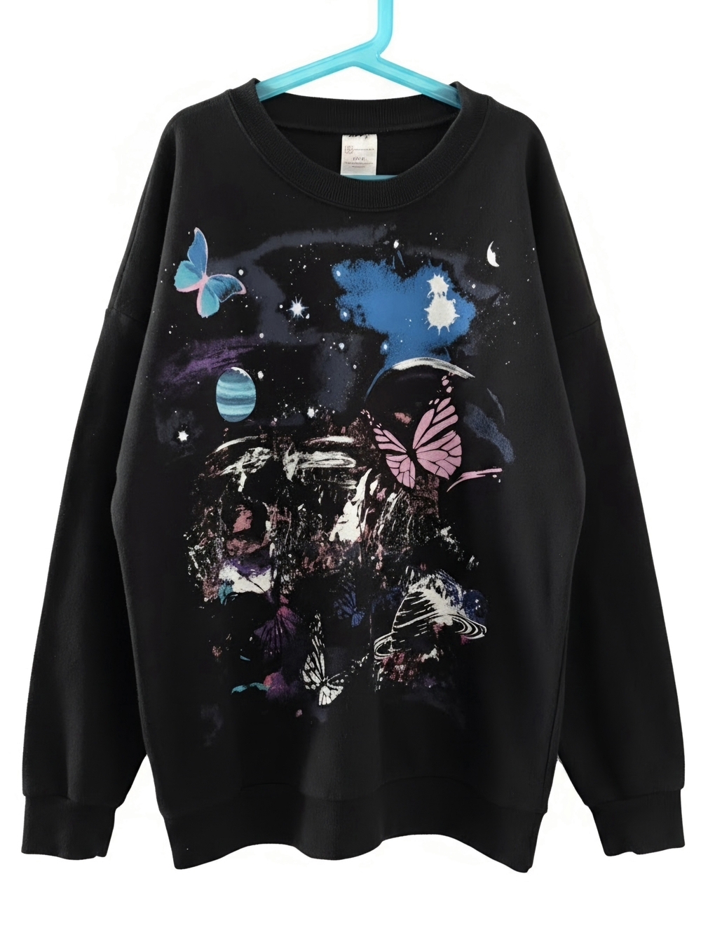 No Boundaries Black Galaxy Butterfly Graphic Sweatshirt